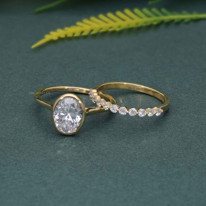 Bezel Rig Oval Moissanite Bezel Engagement Ring Set – JBR Jeweler