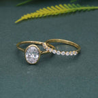 Bezel Oval Cut Moissanite Diamond Engagement Ring Sets With Matching Band - JBR Jeweler