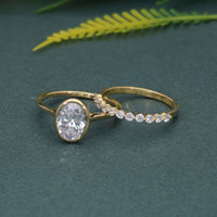 Bezel Oval Cut Moissanite Diamond Engagement Ring Sets With Matching Band
