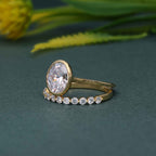 Bezel Oval Cut Lab Grown Diamond Engagement Ring Sets With Matching Band - JBR Jeweler