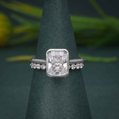 Ensembles de bagues de mariage en diamant Moissanite, coupe radiante, avec bande assortie