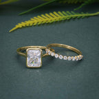 Bezel Radiant Cut Moissanite Diamond Wedding Bridal Ring Sets With Matching Band - JBR Jeweler