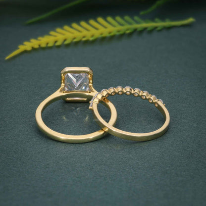 Ensembles de bagues de mariage en diamant Moissanite, coupe radiante, avec bande assortie