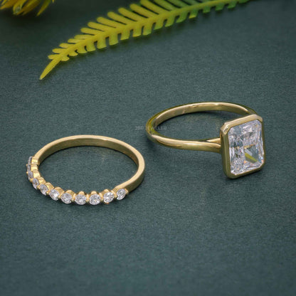 Ensembles de bagues de mariage en diamant Moissanite, coupe radiante, avec bande assortie