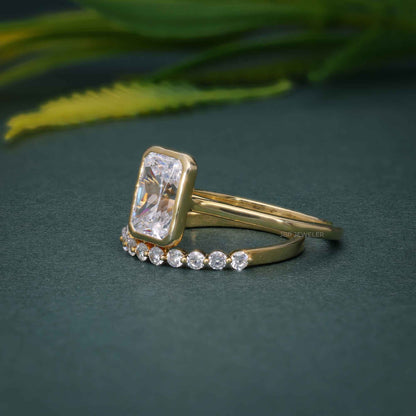 Ensembles de bagues de mariage en diamant Moissanite, coupe radiante, avec bande assortie