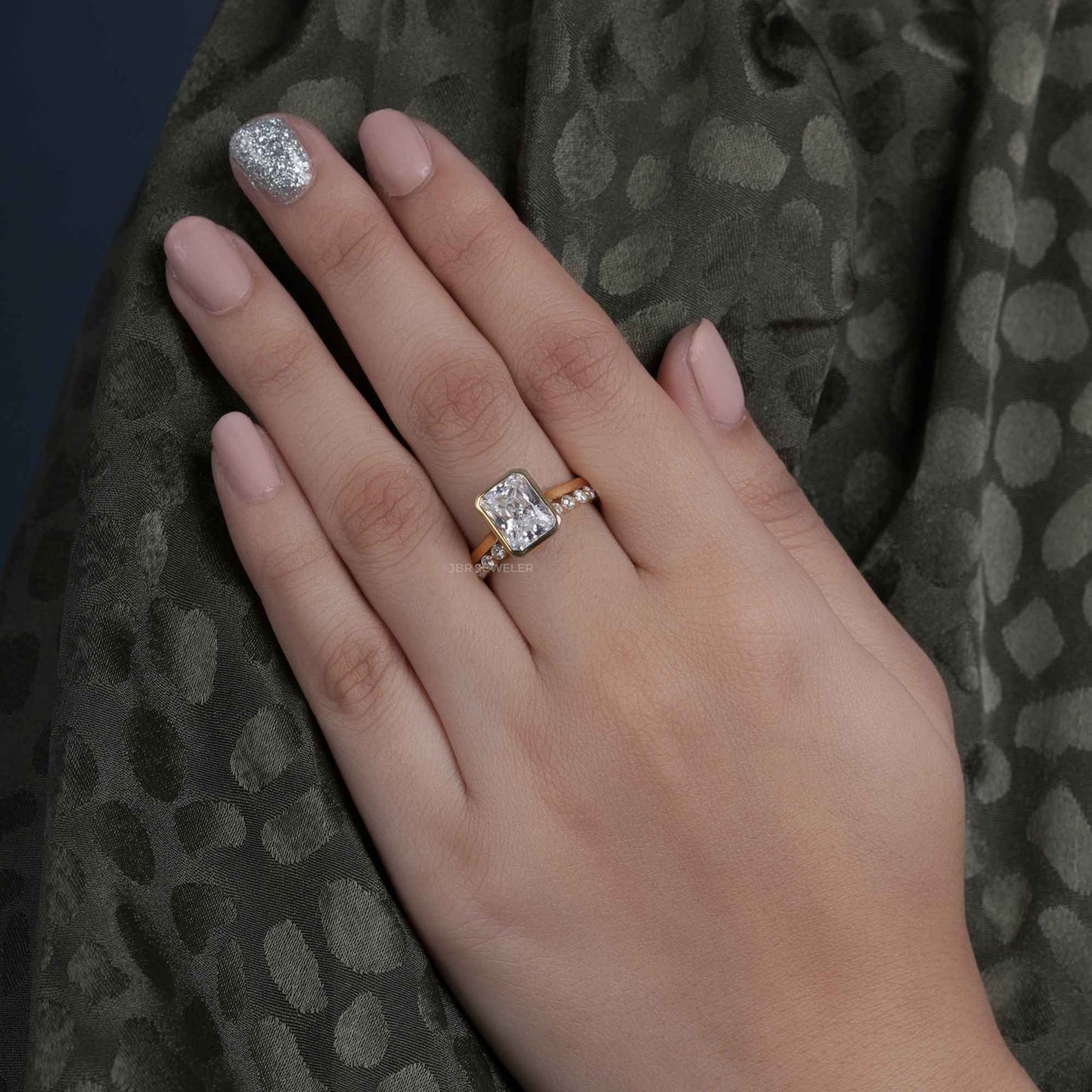 Ensembles de bagues de mariée en diamant cultivé en laboratoire, coupe radiante, avec bande assortie