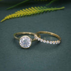 Bezel Round Cut Lab Grown Diamond Engagement Ring Sets With Stacking Band - JBR Jeweler