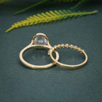 Bezel Round Cut Lab Grown Diamond Engagement Ring Sets With Stacking Band - JBR Jeweler