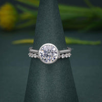 Bezel Round Cut Lab Grown Diamond Engagement Ring Sets With Stacking Band