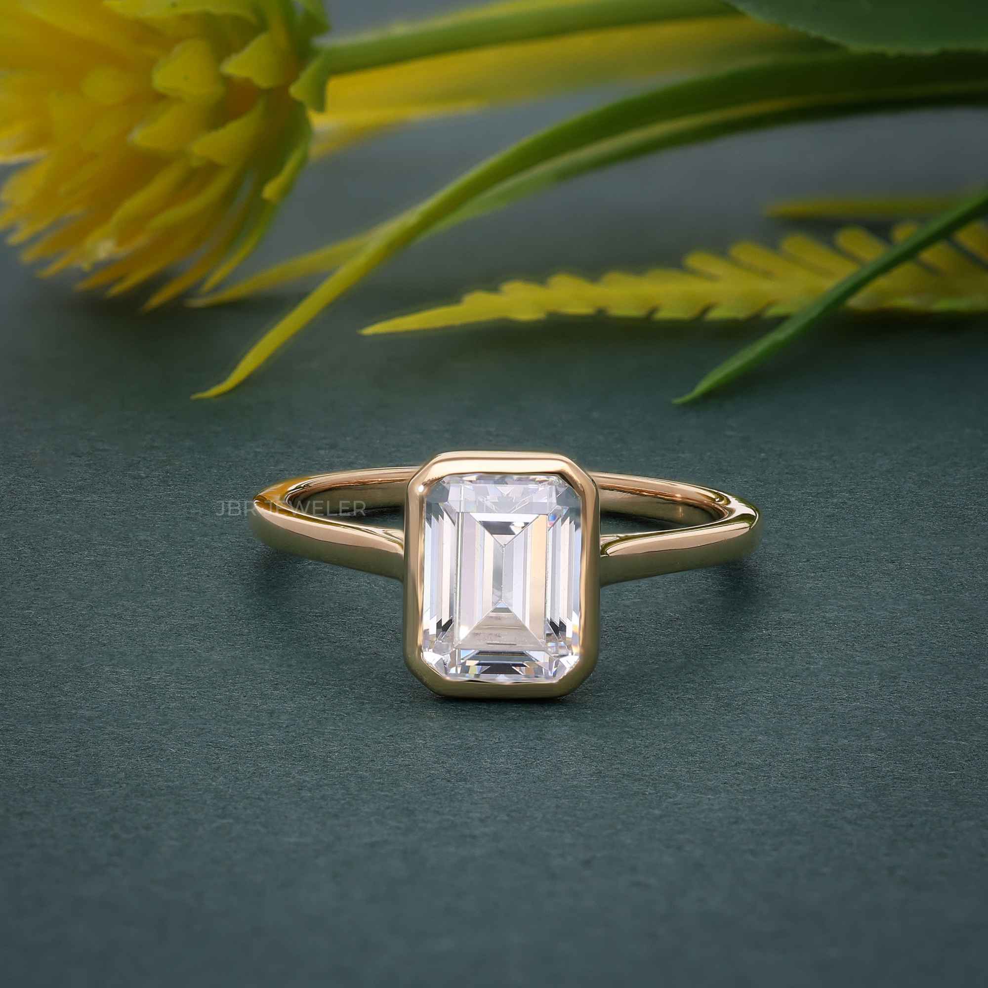 Bezel Set Emarald Lab Grown Diamond Engagement Ring - JBR Jeweler