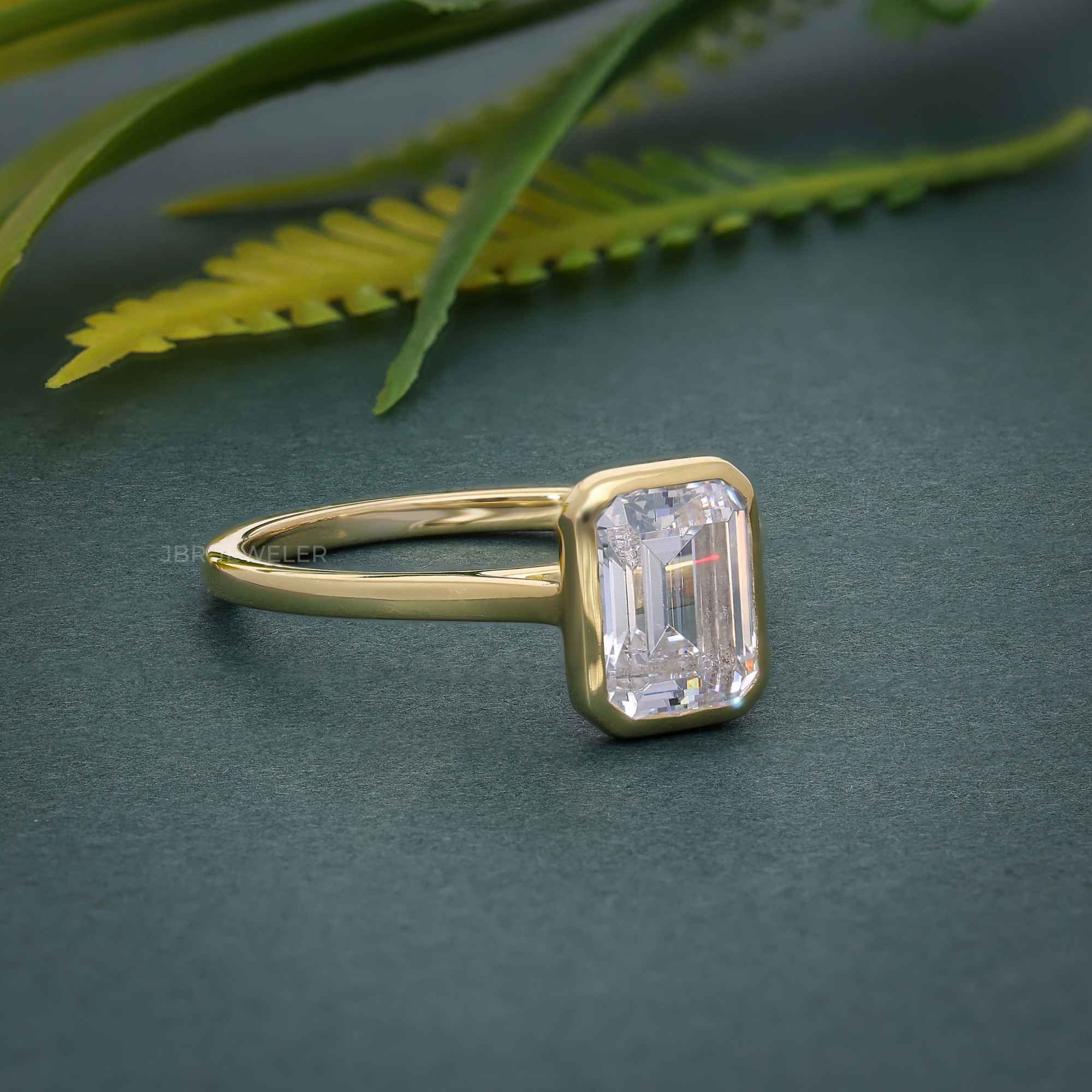 Bezel Set Emarald Lab Grown Diamond Engagement Ring - JBR Jeweler
