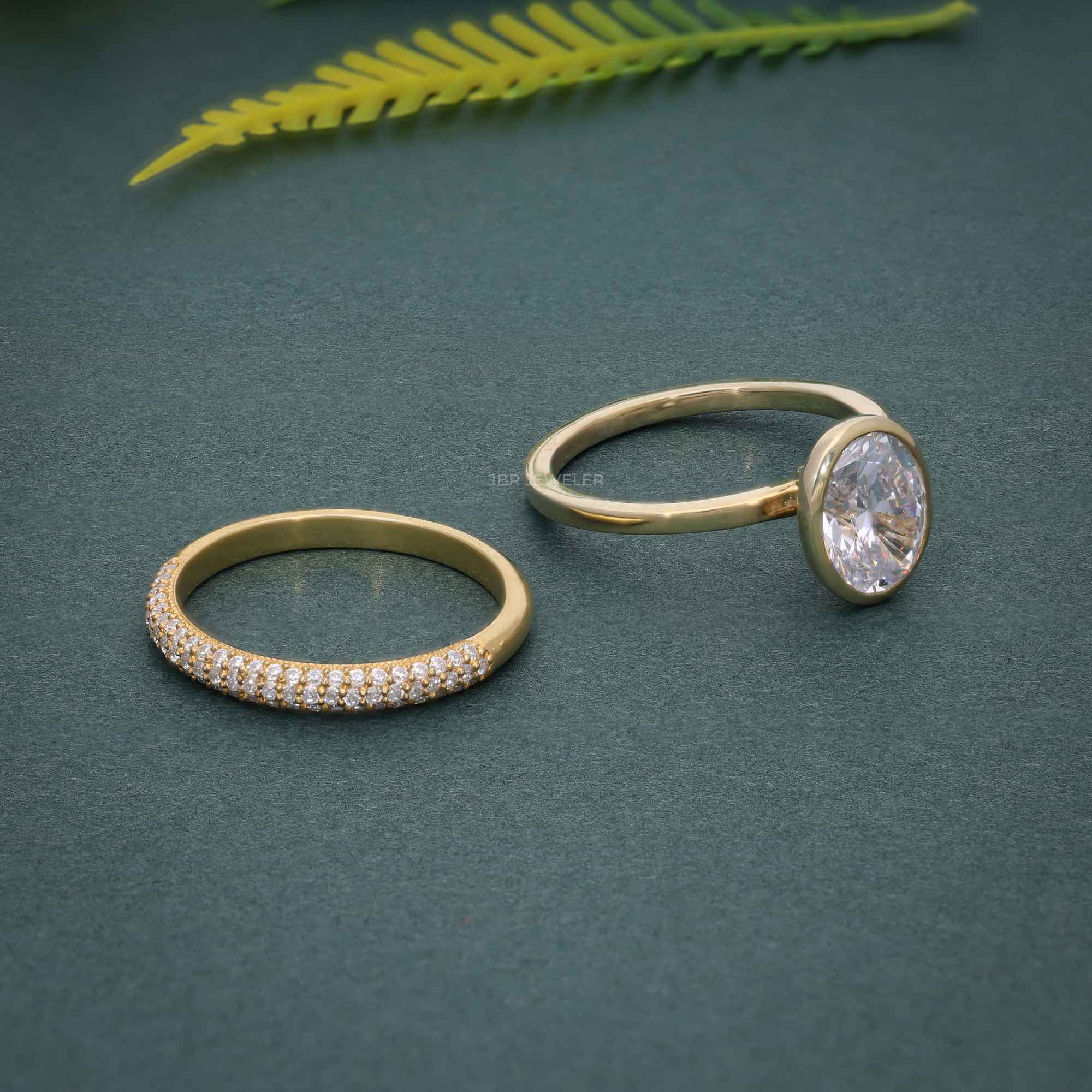 Bezel Set Oval Cut Lab Grown Diamond Wedding Ring With Matching Band - JBR Jeweler