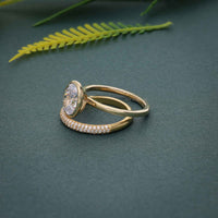 Bezel Set Oval Cut Moissanite Diamond Wedding Ring With Matching Band