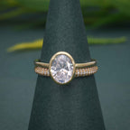 Bezel Set Oval Cut Moissanite Diamond Wedding Ring With Matching Band - JBR Jeweler