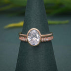 Bezel Set Oval Cut Moissanite Diamond Wedding Ring With Matching Band - JBR Jeweler