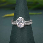 Bezel Set Oval Cut Moissanite Diamond Wedding Ring With Matching Band - JBR Jeweler