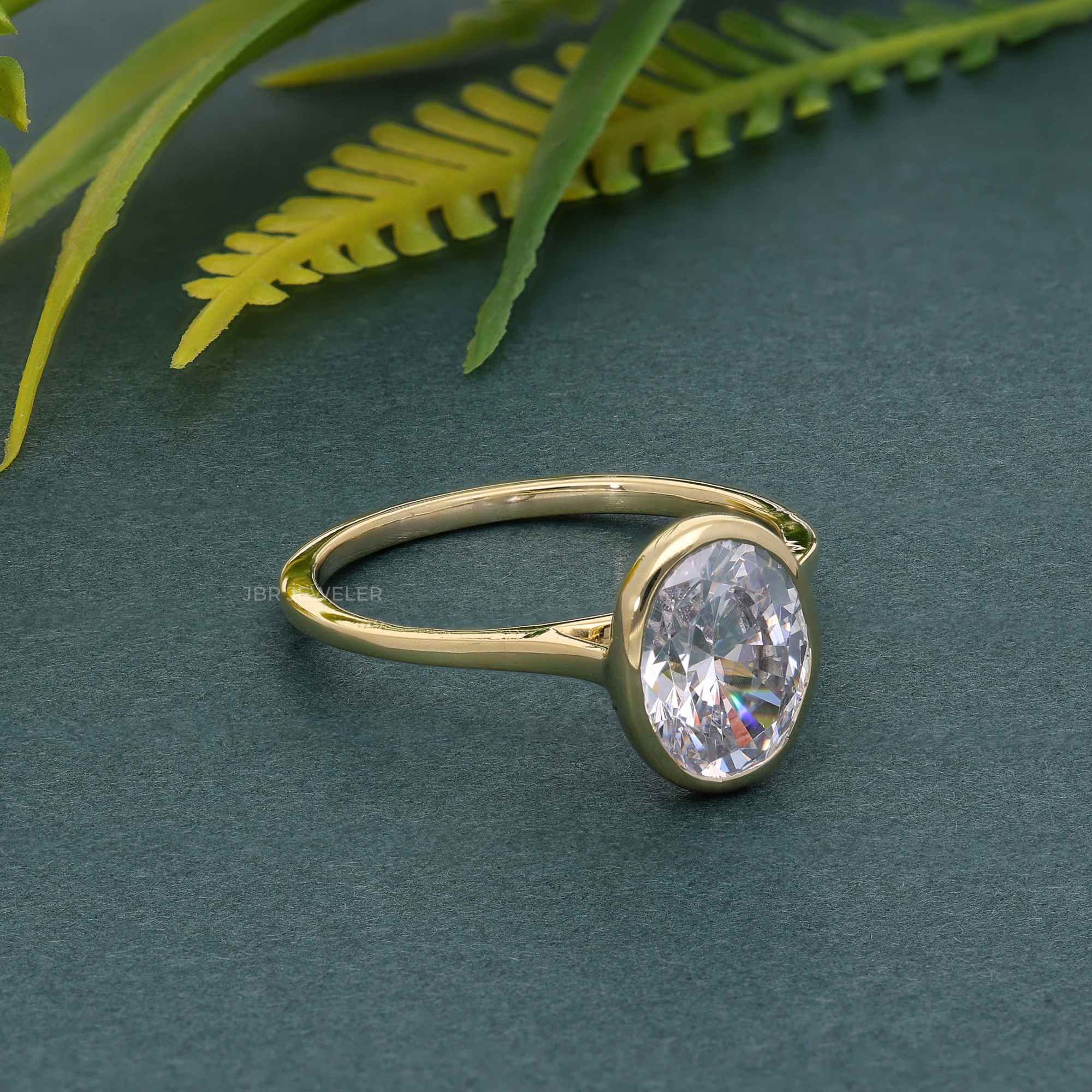 Bezel Set Oval Moissanite Diamond Solitaire Ring - JBR Jeweler