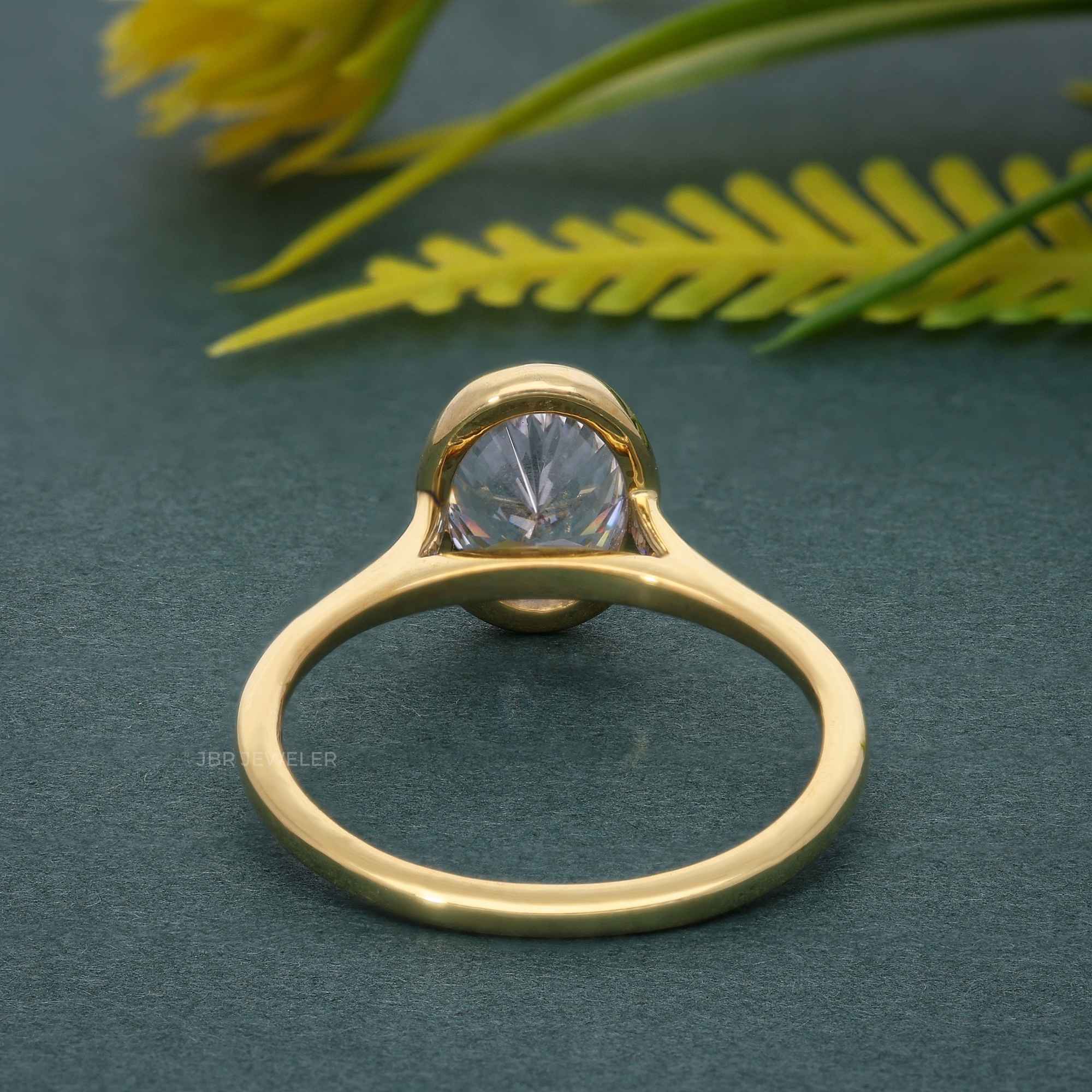 Bezel Set Oval Moissanite Diamond Solitaire Ring - JBR Jeweler