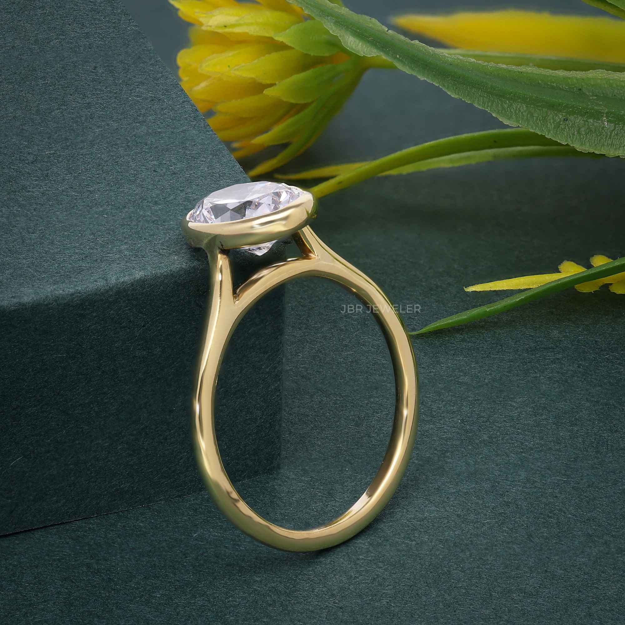 Bezel Set Oval Lab Grown Diamond Engagement Ring - JBR Jeweler