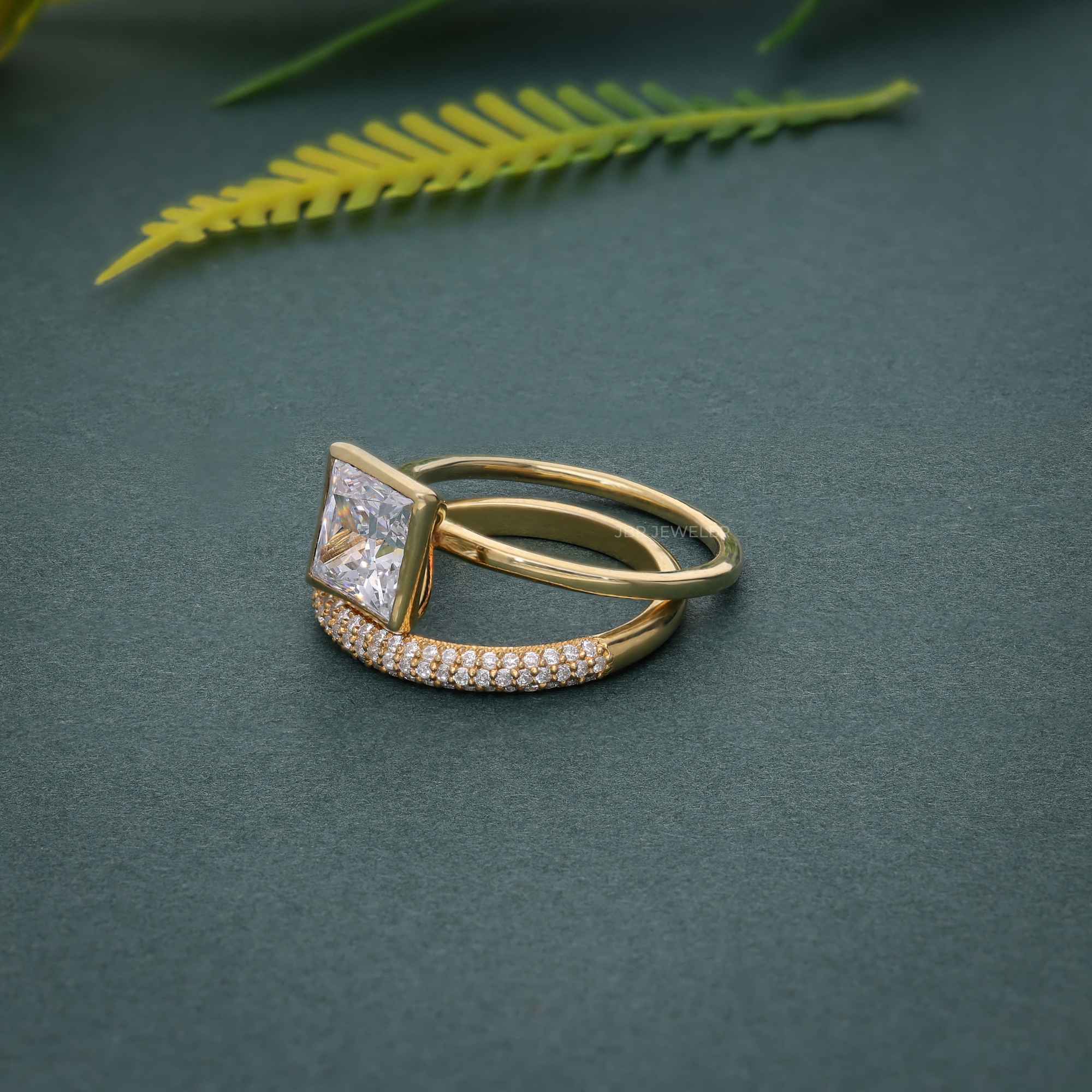 Bezel Set Princess Cut Lab Grown Diamond Bridal Set Ring With Matching Band - JBR Jeweler