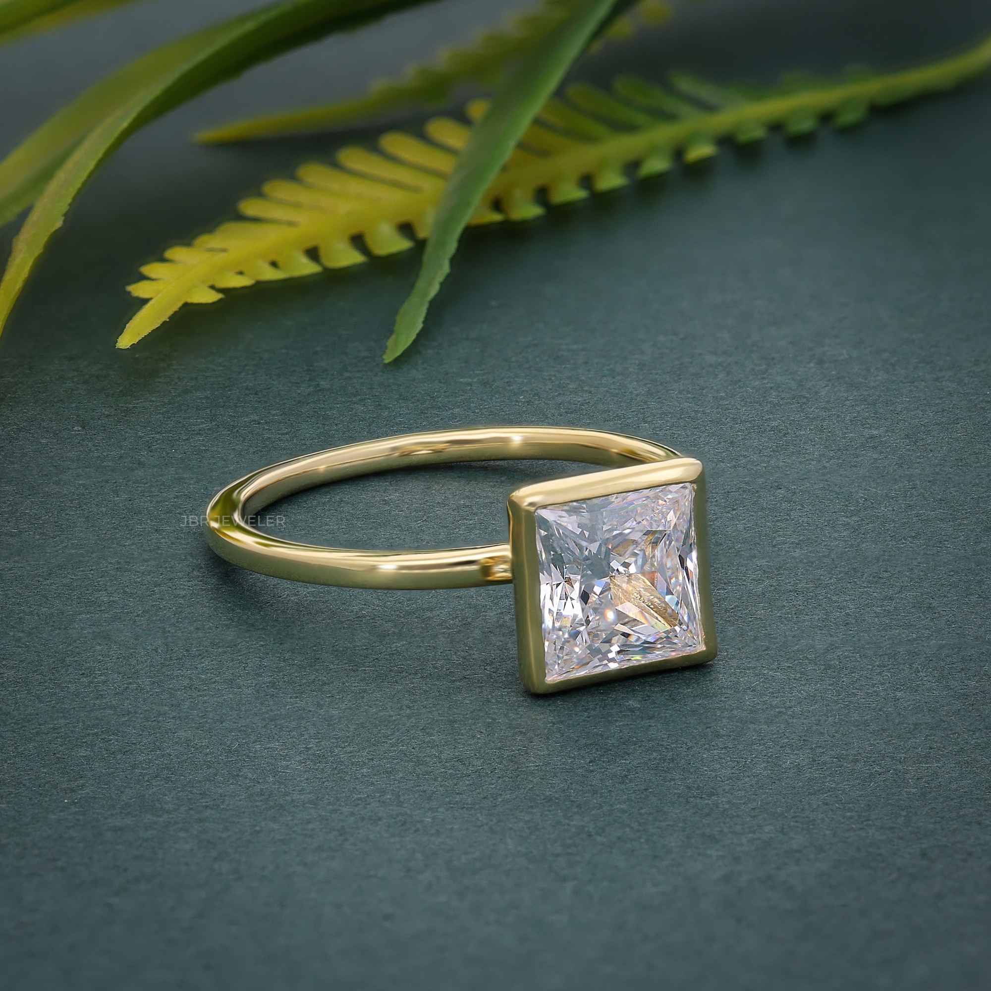 Classic Bezel Set Princess Lab Grown Diamond Engagement Ring - JBR Jeweler
