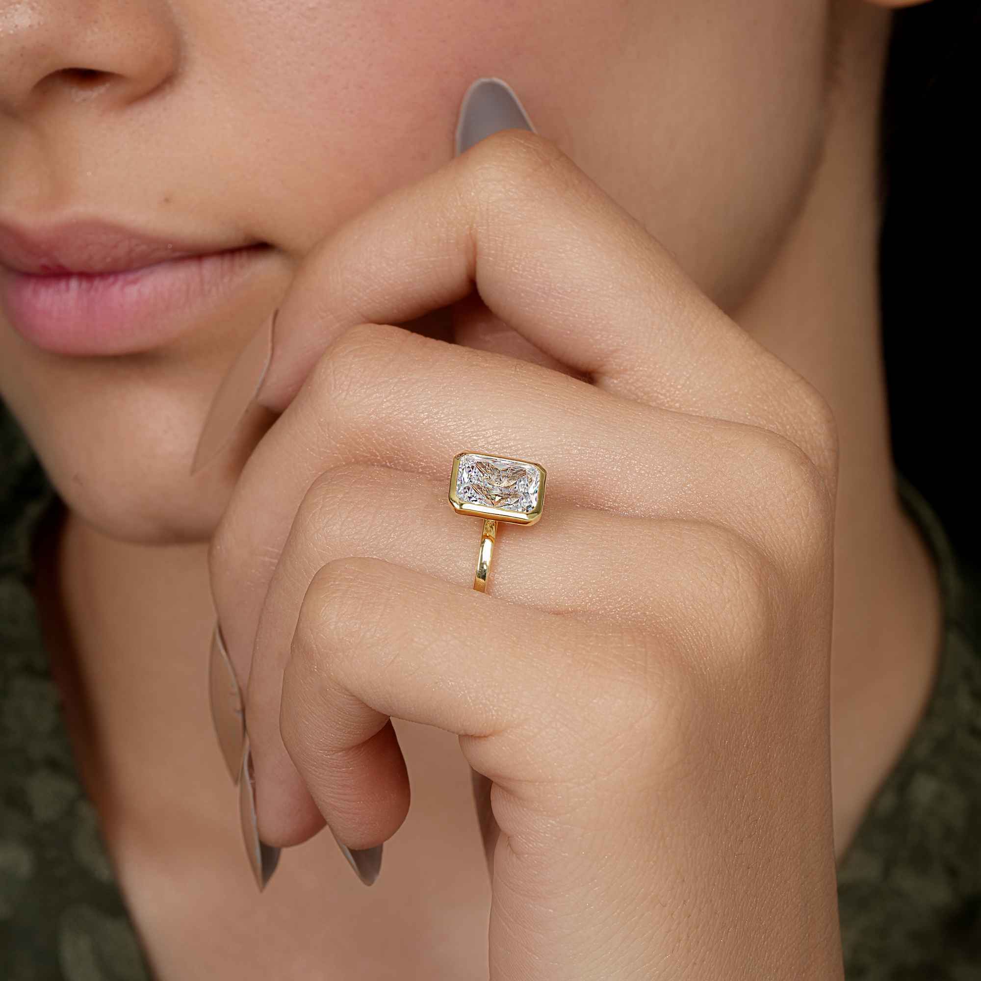 Classic Bezel Set Radiant Moissanite Diamond Engagement Ring - JBR Jeweler