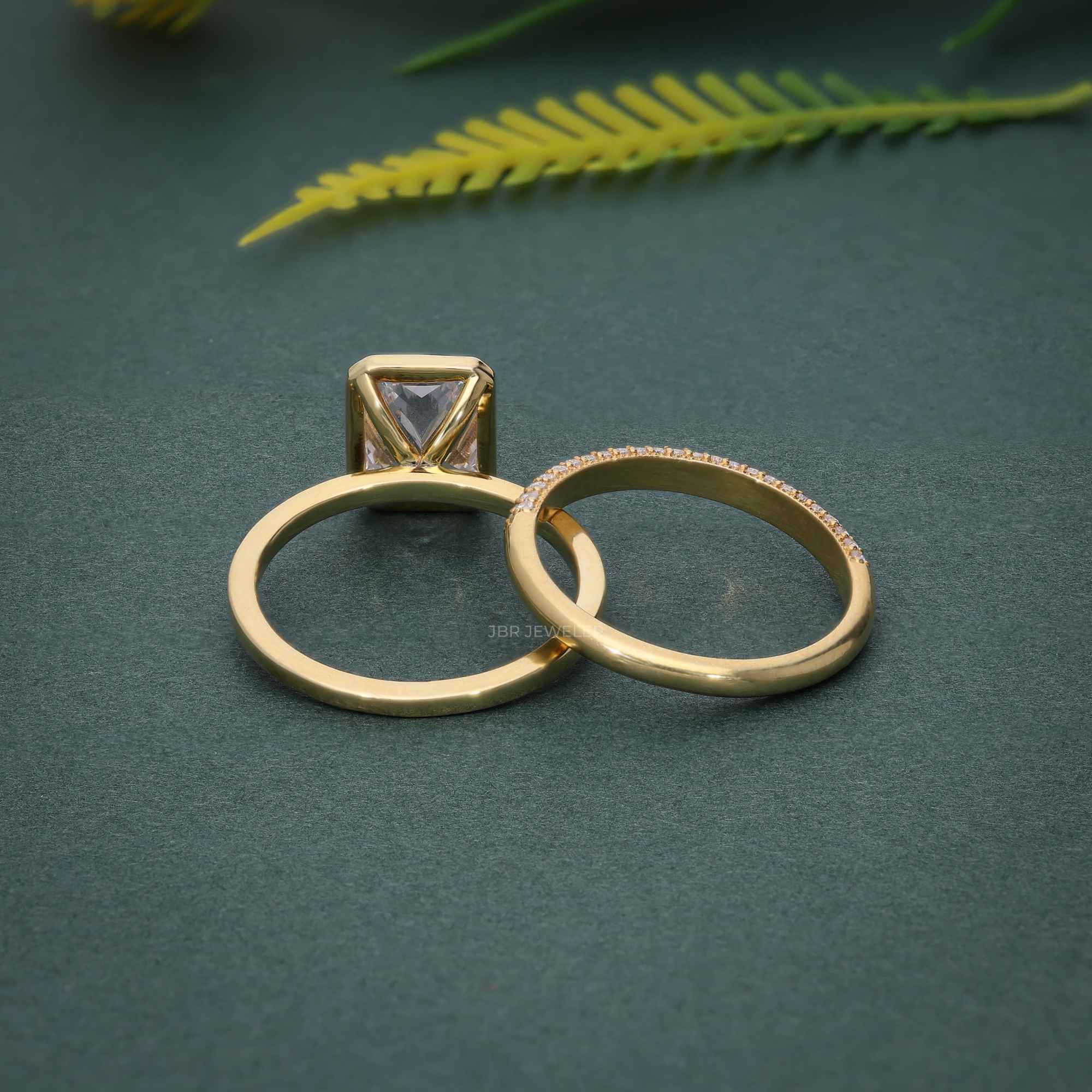 Bezel Set Radiant Cut Lab Grown Diamond Bridal Set Ring With Wedding Band - JBR Jeweler