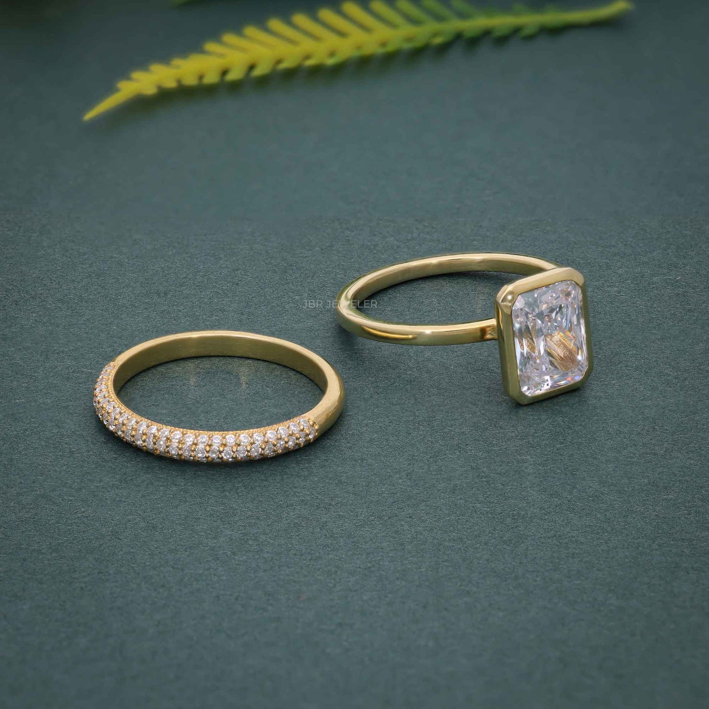 Bague de mariée avec diamants cultivés en laboratoire, ensemble de lunette, coupe radiante, avec alliance