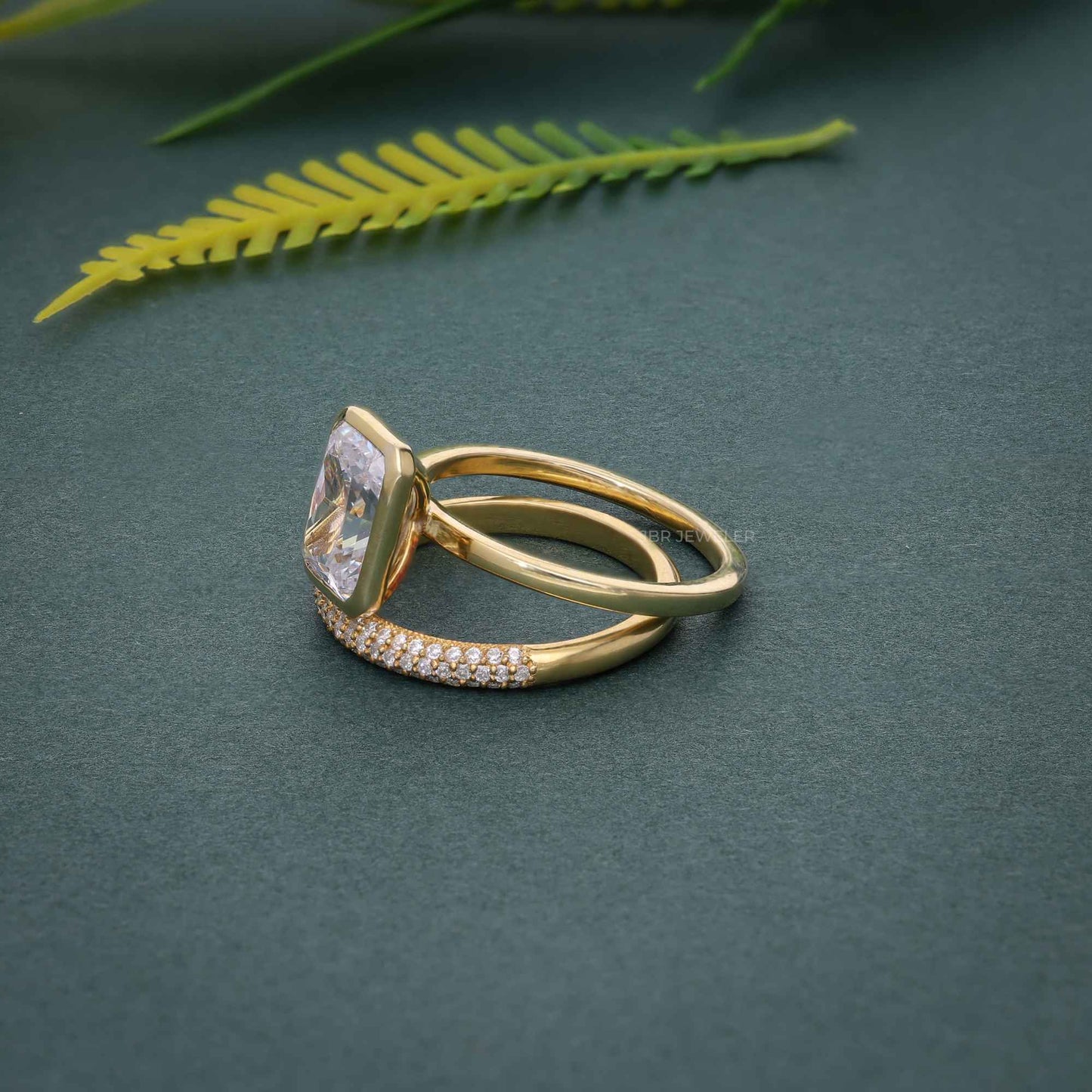 Bague de mariée avec diamants cultivés en laboratoire, ensemble de lunette, coupe radiante, avec alliance