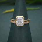 Bezel Set Radiant Cut Moissanite Diamond Bridal Set Ring With Wedding Band - JBR Jeweler