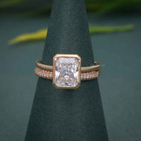 Bezel Set Radiant Cut Lab Grown Diamond Bridal Set Ring With Wedding Band