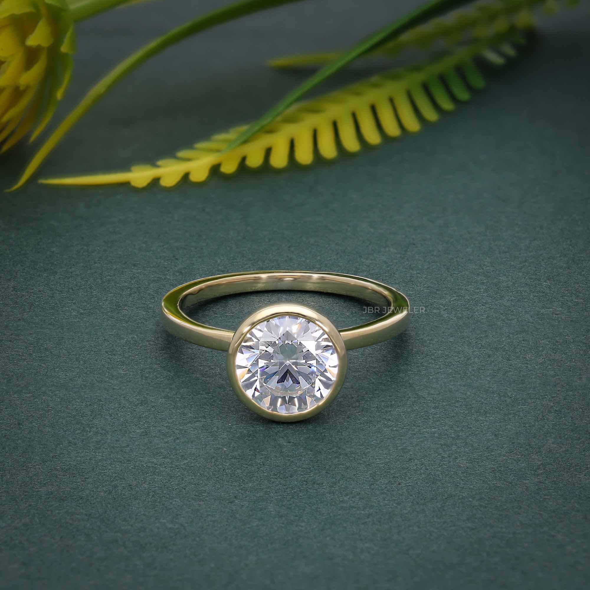 Classic Bezel Set Round Moissanite Diamond Engagement Ring - JBR Jeweler