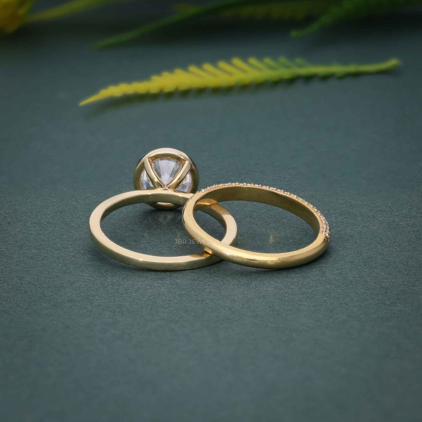 Ensemble de lunette, bague solitaire en diamant cultivé en laboratoire, taille ronde, ensemble de mariée