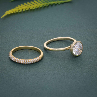 Ensemble de lunette, bague solitaire en diamant cultivé en laboratoire, taille ronde, ensemble de mariée