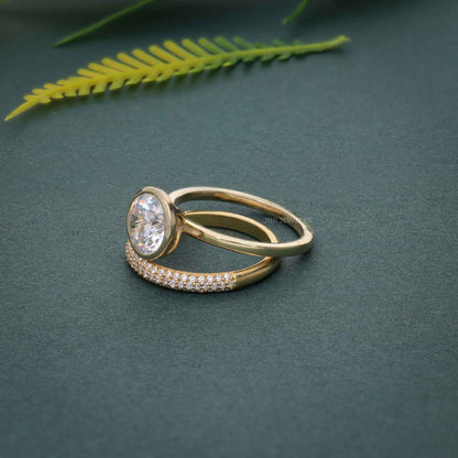 Ensemble de lunette, bague solitaire en diamant cultivé en laboratoire, taille ronde, ensemble de mariée