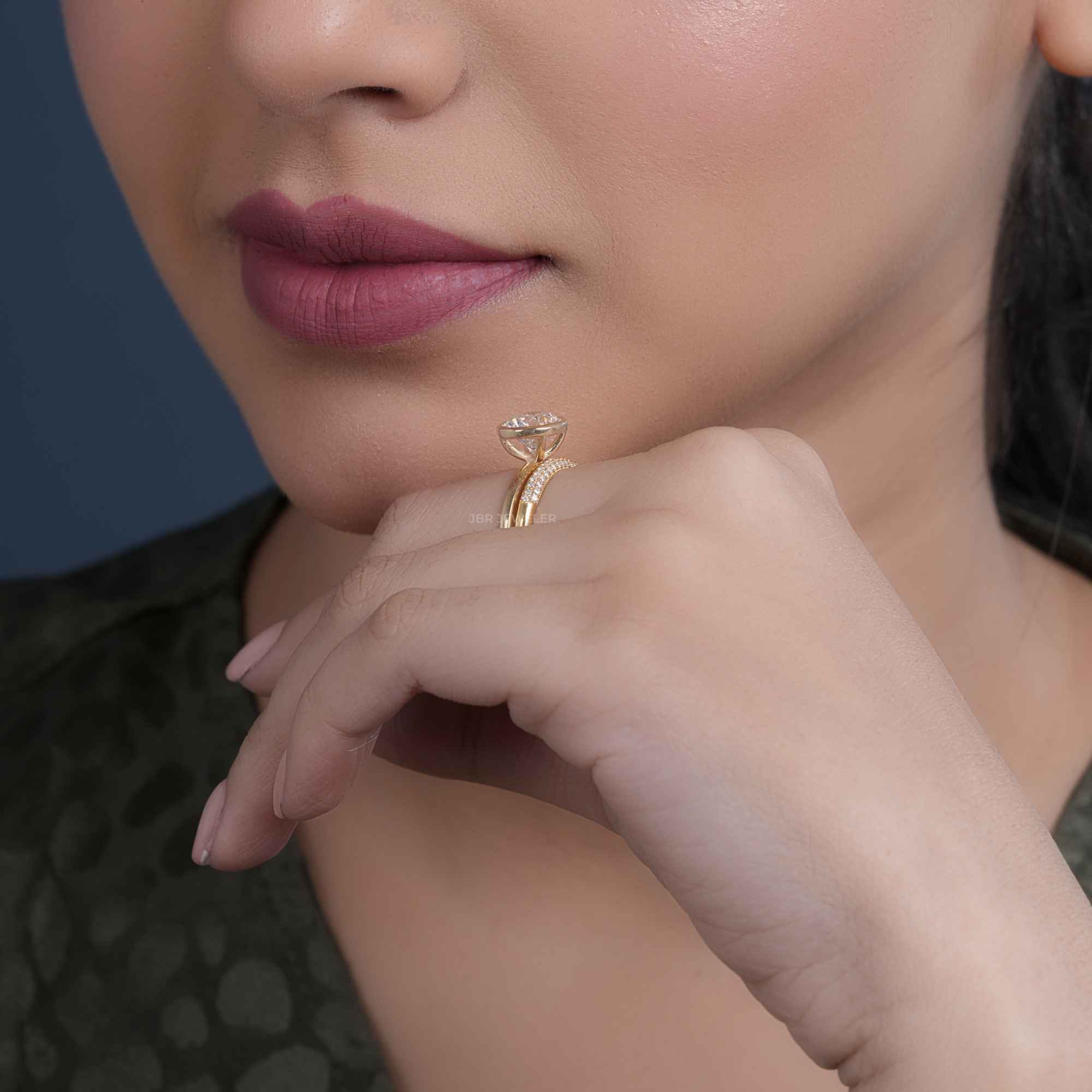 Bezel Set Round Cut Moissanite Diamond Solitaire Ring Bridal Set - JBR Jeweler