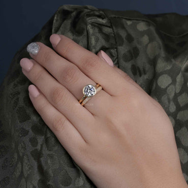 Bezel Set Round Cut Moissanite Diamond Solitaire Ring Bridal Set