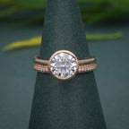 Bezel Set Round Cut Moissanite Diamond Solitaire Ring Bridal Set - JBR Jeweler