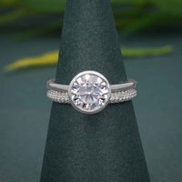 Bezel Set Round Cut Lab Grown Diamond Solitaire Ring Bridal Set