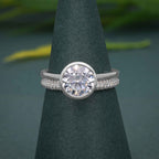 Bezel Set Round Cut Moissanite Diamond Solitaire Ring Bridal Set - JBR Jeweler