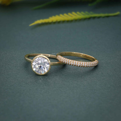 Ensemble de lunette, bague solitaire en diamant cultivé en laboratoire, taille ronde, ensemble de mariée