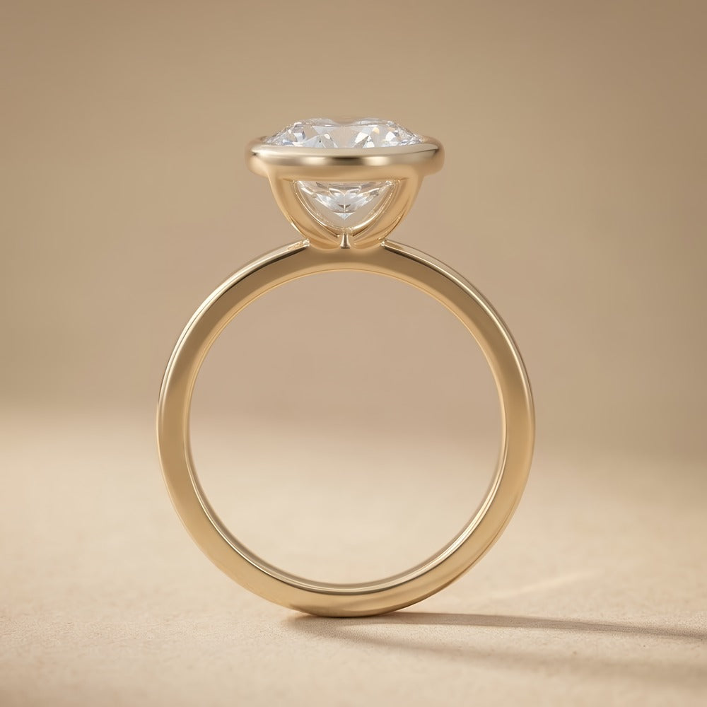 Bezel set bridal ring top view 14K gold band