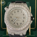 Big round bezel fully white face dial iced out moissanite statement watch with diamond-like shine

