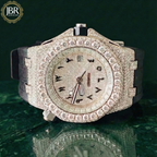 Big round bezel fully white face dial
Luxury iced out moissanite watch with big round bezel and fully white face dial