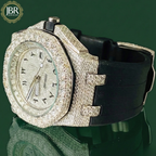 Hip hop style big round bezel iced out moissanite watch with white dial