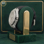 Fully iced out moissanite watch featuring big round bezel and clean white dial