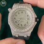 Hip hop style big round bezel iced out moissanite watch with white dial