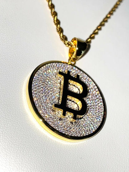 Bitcoin Iced Out Anhänger | Bitcoin Moissanit Iced Out Anhänger