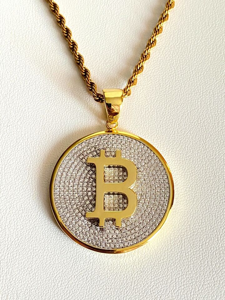 Bitcoin iced out pendants | Bitcoin Moissanite iced out pendant - JBR Jeweler