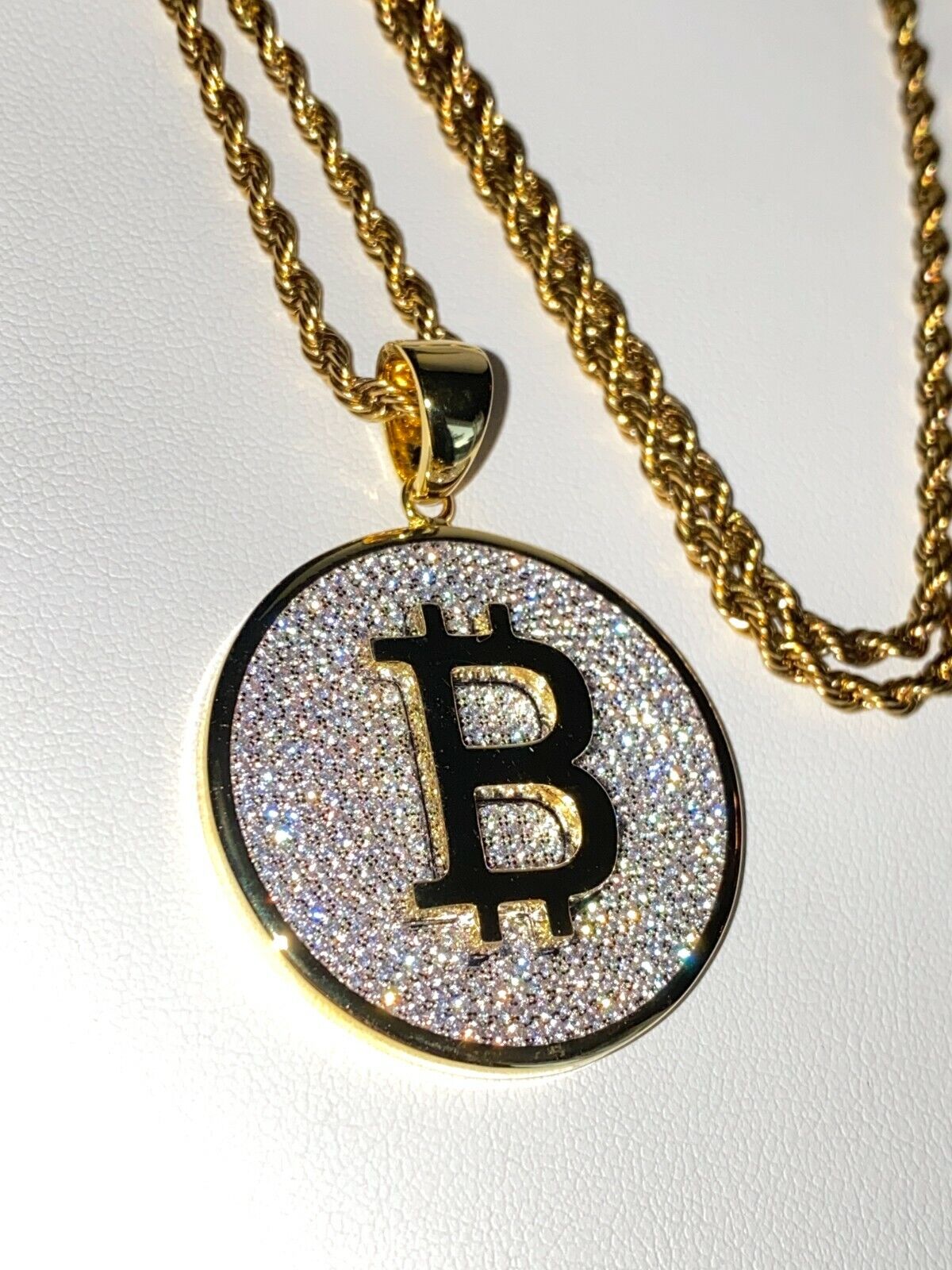 Bitcoin iced out pendants | Bitcoin Moissanite iced out pendant - JBR Jeweler